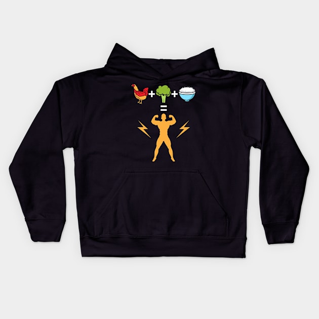 Chicken Broccoli and Rice = bodybuilder Kids Hoodie by maxcode